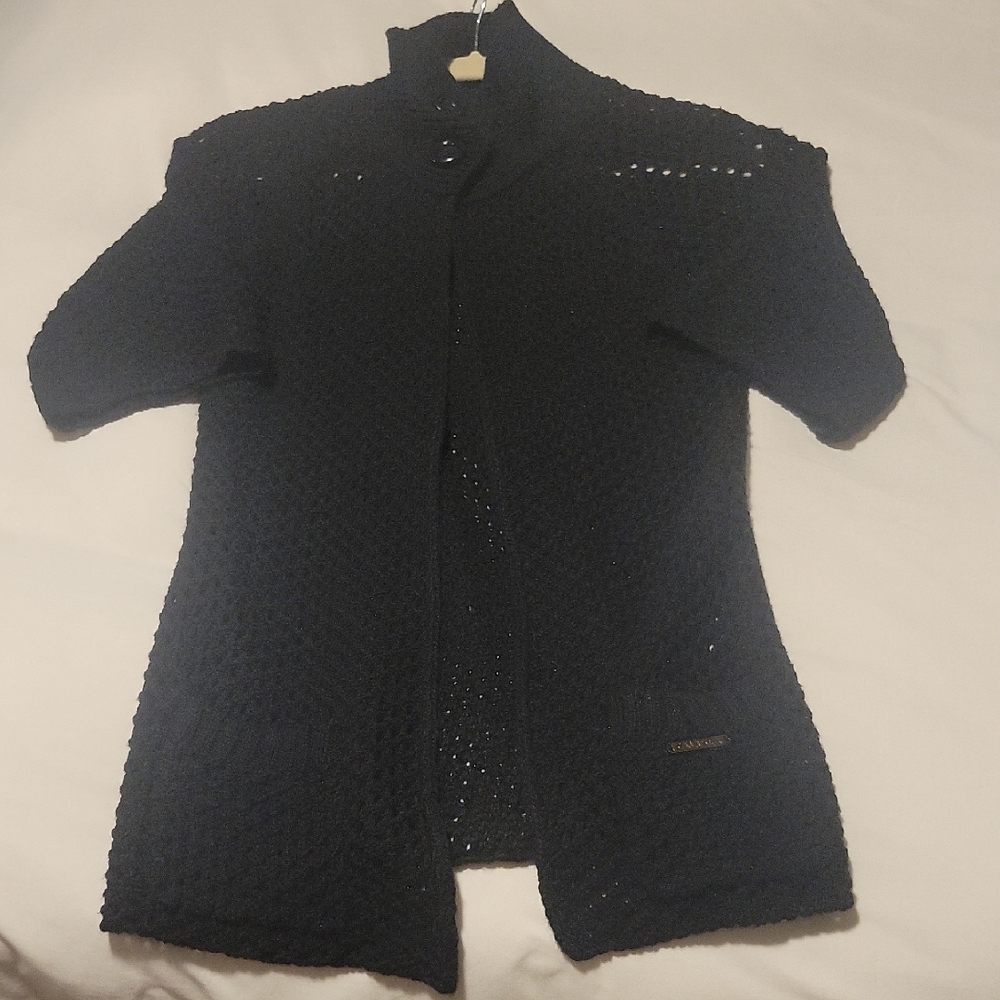 Black Short-Sleeved Cardigan with Knitted Texture